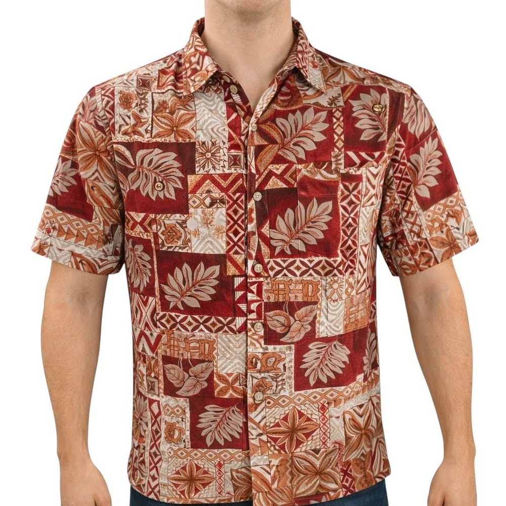 Jade Fashions Hawaiian Aloha Shirt XL Floral Sea Turtles‎ Tribal Red Orange